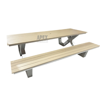 Mobilier d'extérieur imperméable, banc et table de pique-nique en bois et plastique avec trou pour parapluie