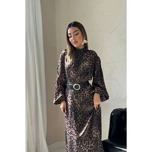 ชุดเดรสผ้าซาตินลายเสือดาว คอสูง ทรงหลวม เอวธรรมชาติ ชุดลำลองใส่ได้ทุกวัน ผ้าทอ สไตล์โปร่งแสง - Product Image 3