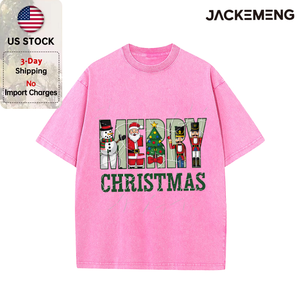 T-shirt Oversize Rétro Streetwear <span class=keywords><strong>Hip</strong></span> <span class=keywords><strong>Hop</strong></span> à Manches Courtes avec motifs « MERRY CHRISTMAS », <span class=keywords><strong>Casse</strong></span>-<span class=keywords><strong>noisette</strong></span>, Père Noël et Bonhomme de neige, Vente en gros depuis entrepôt local aux États-Unis - Product Image 4