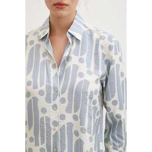 Modern Pattern Modal Shirt Women's Button <b>Down</b> Cut Out Poplin Indigo Everyday Wear - Product Image 3