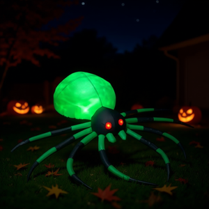 Decorazione gonfiabile da giardino a forma di ragno per Halloween, in PVC, con occhi verdi luminosi, per decorazioni per feste di Halloween. - Product Image 2