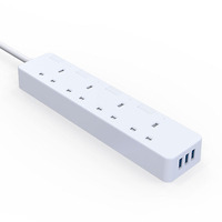 PUJIMAX 250V 16A Extension de commutateur de commande unique prise britannique multi-prises 4 prises BS parasurtenseur multiprise avec 3 USB