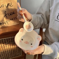 Ensemble bol et cuillère en céramique Happy Piggy Alien, vaisselle mignonne pour la maison, design esthétique de couleur sous-glaçure, pour filles