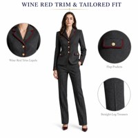 Conjunto de Traje Blazer Personalizado de Mezcla de Lana Carbón para Mujer con Botones Metálicos Dorados, Ribete en Contraste y Pantalones de Pierna Recta de Corte Ajustado al por Mayor