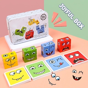 Jeu de construction de blocs magiques à visages changeants pour enfants, 20 pièces, puzzle interactif parent-enfant, motif visage souriant - Product Image 1