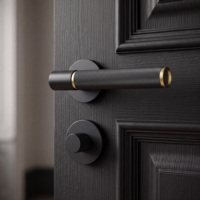 ISILINE Serrure à bouton rotatif en laiton massif noir mat, moletée diamant, avec déverrouillage d'urgence, roseau rond pour porte intérieure