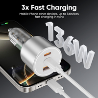 Cargador de Coche USB C Transparente de 136 W, Adaptador de Cargador de Coche Tipo C PD 100 W + PD 36 W Compatible con iPhone, Galaxy, MacBook y Más
