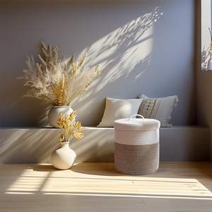 KUYUE cotone medio corda tessuto cesto di stoccaggio con coperchio <span class=keywords><strong>piccolo</strong></span> cesto della biancheria rotonda per la scuola materna e soggiorno uso - Product Image 3