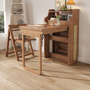 Bàn gấp gỗ nguyên khối nhỏ gọn, bàn ăn kéo dài hiện đại, tích hợp tủ đựng đồ đa năng - Product Image 1