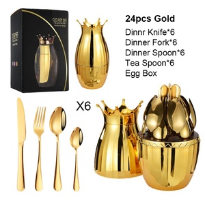 Ensemble de couverts en acier inoxydable doré de luxe, 24 pièces, élégant, en forme d'œuf, avec boîte cadeau - Product Image 3