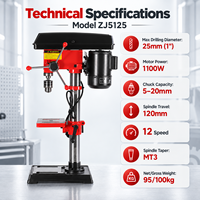 Perceuse à colonne industrielle ZJ5125, 1100W, capacité 25mm, MT3, 12 vitesses, pour atelier de fabrication