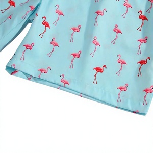 Shorts de Baño para Hombre con Estampado de Flamencos, Cintura Elástica, Casuales, de Verano, Color Azul Claro, Poliéster, Secado Rápido - Product Image 6