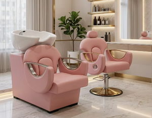 Fauteuil de Barbier Rose en PU de Luxe avec Accoudoirs Dorés, Chaise de Coiffure Hydraulique, Unité de Lavage de Cheveux pour Salon - Product Image 3