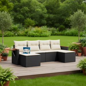 Ensemble de canapés de jardin en rotin PE noir avec accoudoirs réglables, mobilier d'extérieur au design contemporain - Product Image 2