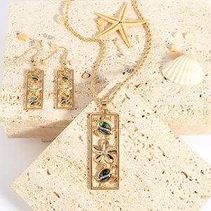 Samoa hawaiana Boho estilo <span class=keywords><strong>Vintage</strong></span> joyería diseño de tortuga colgante Rectangular collar pendientes conjunto mujeres