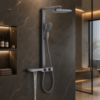Ensemble de douche multifonctionnel en cuivre brossé, réglable par rotation, avec mitigeur eau chaude/froide, douchette à main et jet pluie, pour hôtels et villas
