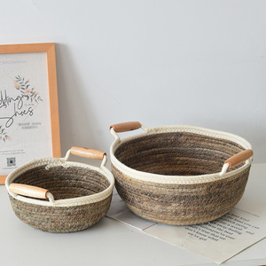 Desktop <b>storage</b> <b>basket</b>, coffee table organizer, round hand-held banana <b>rope</b> woven cosmetics <b>storage</b> <b>basket</b> - Product Image 2