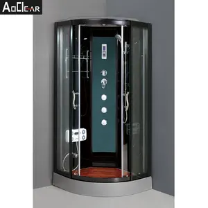 Aokeliya Hotsale winziges Hotel schwarz gehärtetes Glas Massage Duschraum mit Schiebe rollen