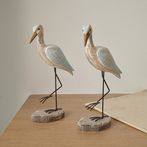 Mediterranean Style Wooden Bird Carving Ornament 2Pcs <b>Tabletop</b> Decor Vintage Figurine For Home Office Gift - Product Image 3