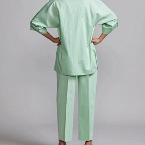 Conjunto Casual de Lino para Mujer, Primavera-Verano, Pantalones Anchos de Color Sólido, Camisa Tipo Cárdigan, Algodón Bordado, Atuendo Elegante - Product Image 4