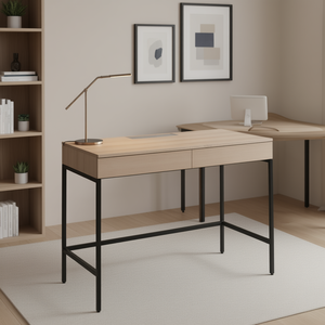 Escritorio de Oficina de Madera Natural con 2 Cajones, Estructura de Metal Negro, Diseño Moderno para Uso en el Hogar o la Oficina - Product Image 2