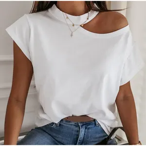 बटन सादे सफेद टीशर्ट Suppliers-लड़कियों Tshirt बंद कंधे लघु आस्तीन सफेद ठोस काले देवियों Tshirts लगाम 2020 गर्मियों में फैशन आकस्मिक टी शर्ट महिलाओं में सबसे ऊपर