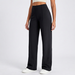 Women's Knitted Solid Color Full Length Loose Fit <b>Pants</b> With Large Pockets Elastic Waistband Breathable Casual Wear All Seasons - Product Image 1