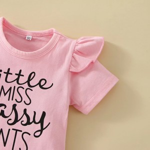 Nieuwgeboren meisje korte mouwen letter jumpsuit broek vlinder hoofdband 100% katoen panty pak schattig ODM drukknoopsluiting kleding - Product Image 5