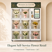 Distributeur de fleurs réfrigéré commercial à 8 portes en acier inoxydable, casier à bouquets, gestion basée sur le cloud, paiement multiple