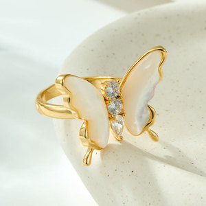 Butterfly Mother Of Pearl <b>Open</b> <b>Ring</b> With Zircon Inlay Adjustable Index Finger Band Jewelry Gift - Product Image 1