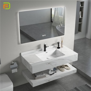 Évier de salle de bain en marbre mural avec miroir led intelligent, articles sanitaires - Product Image 3