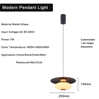 Luminaire suspendu LED contemporain en métal noir, décoration de salon, verre rond, cuisine, bar, 7W, luminaire suspendu au plafond