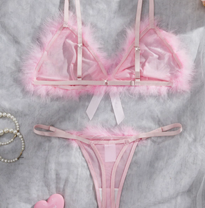 Nuevo Conjunto de Lencería Romántica de Dos Piezas para el Día de San Valentín, Brasier y Panties de Felpa Tejida, Color Rosa Claro, Transparente, Sexy e Íntimo para Mujer, QIQI - Product Image 4