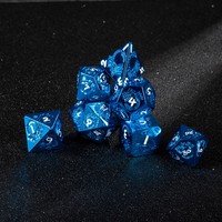 Ensemble de dés DND transparents bleus, 7 pièces, avec gravure de Dragon, dés polyédriques avec chiffres blancs pour Dungeons & Dragons RPG MTG