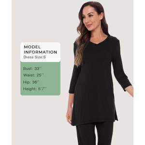 Ensemble pyjama capri en viscose de bambou pour femme, chemise à manches 3/4 et pantalon capri, vêtements de nuit doux et confortables - Product Image 2