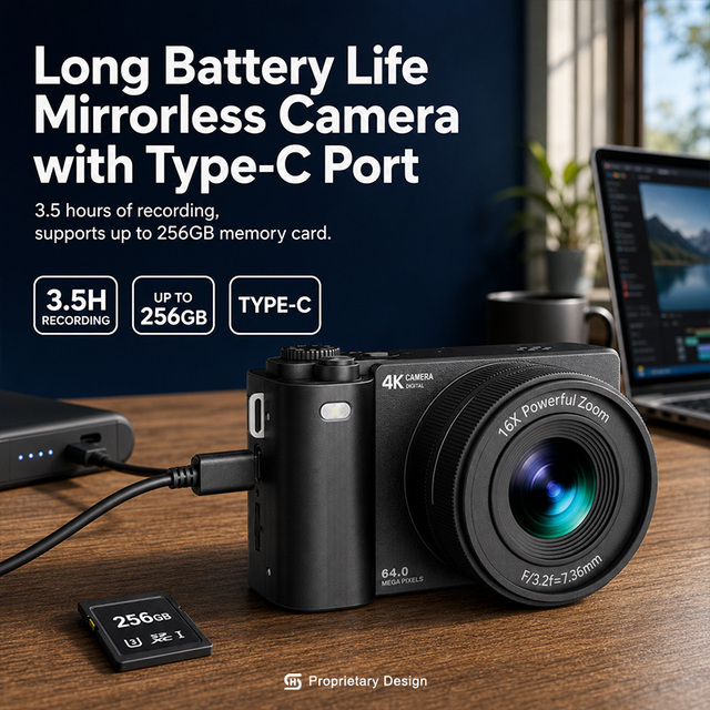 Professional 4K Vlogging Camera 180 Degree Flip Screen 2000mAh Battery AF 16X Zoom Retro Mirrorless Camcorder for Teens Vlog
