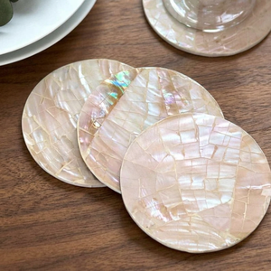 Posavasos redondos de nácar con diseño de concha natural, elegantes mantelillos antideslizantes para bebidas, para decoración del hogar y comedor. - Product Image 1