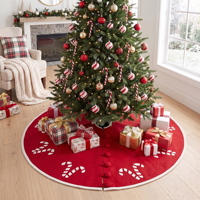 Jupe de sapin de Noël en point de croix motif canne à sucre rouge 58 pouces, décoration de sapin, fournitures pour fêtes de Noël à la maison