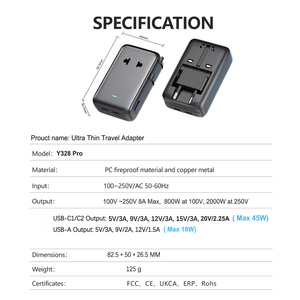 อะแดปเตอร์แปลงไฟแบบพกพาอเนกประสงค์รุ่นฮิตปี 2026 พร้อมพอร์ต USB-A 1 ช่อง และพอร์ต USB-C 2 ช่อง รองรับ PD 45W สำหรับปลั๊กไฟทั่วโลก - Product Image 5