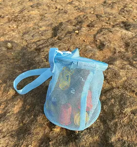ビーチおもちゃシェルコレクションバッグファッションアウトドアバケットトラベルバッグコレクション昆虫収納スイミングメッシュバッグ'