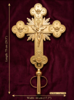 Croix Processionale Orthodoxe Byzantine en Alliage de Zinc Plaqué Or, Gravée Double Face Anges et Apôtres, pour Autel d'Église, Pâques - Vente en Gros