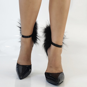 Sandales à talons hauts pour femmes, styles personnalisés, en cuir verni, avec fourrure au dos, talons aiguilles, chaussures habillées, taille 47, coupe large, escarpins à boucles de cheville - Product Image 3