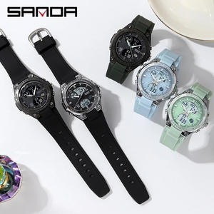Sanda 6067 Chất Lượng Cao Trung Quốc Vũ Trụ Đồng Hồ Kỹ Thuật Số 2021 Silicone Dây Đeo Đôi Thời Gian Tuần Hiển Thị Thể Thao Đơn Giản Thiết Kế Đồng Hồ - Product Image 3