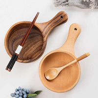Bol en bois réutilisable écologique, bois de hêtre et d'acacia durable, bol coréen pour kimchi avec cuillère, poignée ronde pour la cuisine