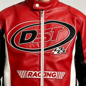 OEM Custom Vintage <strong>Racing</strong> Motorcycle <strong>Jacket</strong> for Men PU Leather Biker Coat with Custom Embroidery Streetwear for Outdoor Riding - Product Image 3