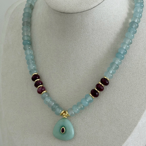 BD-B9212 Collana con Ciondolo in Pietra Naturale Boho, Collana di Perline in <span class=keywords><strong>Acquamarina</strong></span> e Quarzo Fragola, Elegante Collana da Donna per Feste - Product Image 2