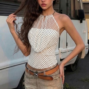 Top de Fiesta para Mujer con Cuello Halter, Plisado, de Puntos, de Malla Transparente, con Cadena, Sexy, Sin Espalda, Ajustado, Moda 2026 - Product Image 4