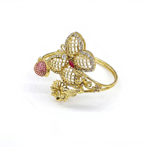 Pulsera Kada Butterfly 12322, brazalete abierto con circonita cúbica, chapado en oro mate sobre latón, joyería Kada para mujer, regalo para fiestas y bodas - Product Image 1