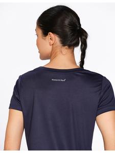 Munns & Mars Navy Blue Women's Solid Active Wear <b>T</b>-<b>Shirt</b> Crafted In Polyester With Relaxed Loose Fit Scoop Neck For Fitness - Product Image 5