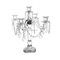 Candélabre de luxe à 5 bras en verre et cristal avec impression UV et polissage pour décorations de mariage et de table